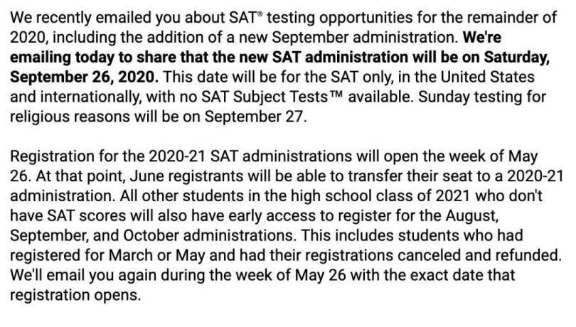 College Board更新：下半年SAT考试时间确定，再高傲的大学也低头了！  疫情相关 第3张