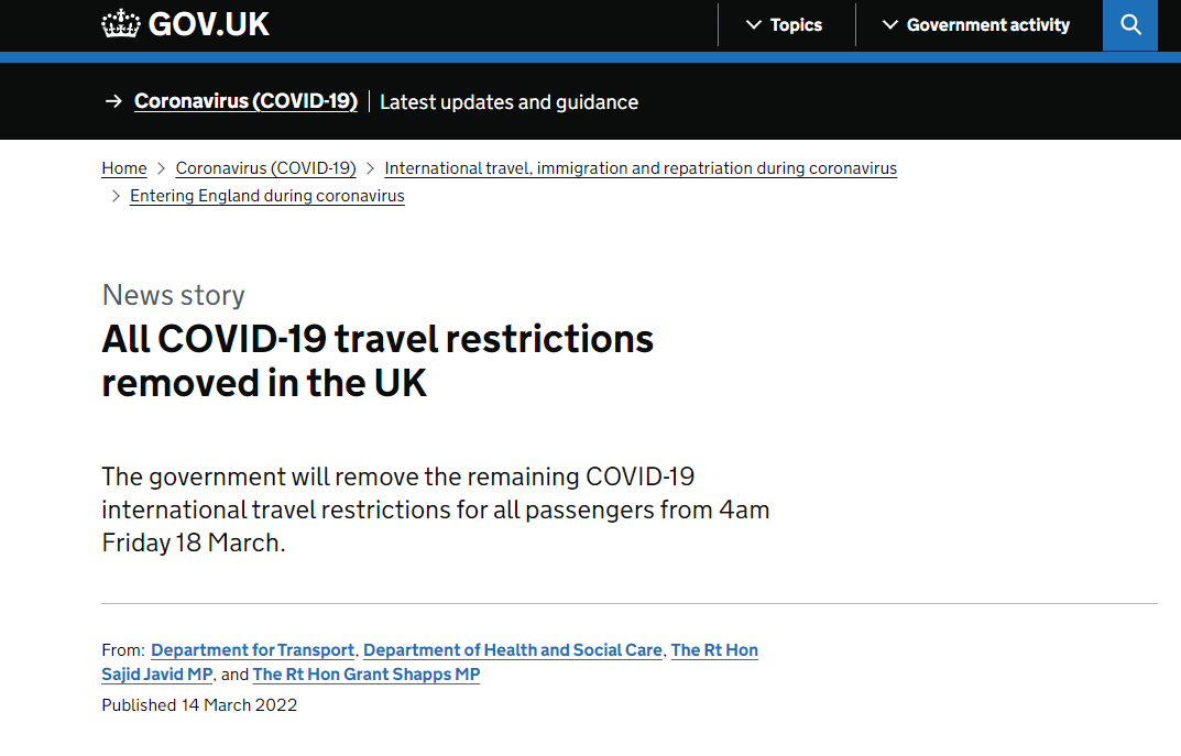 2022年3月18日起英国取消所有入境限制！不测核酸不用隔离 敢不  英国留学 第1张