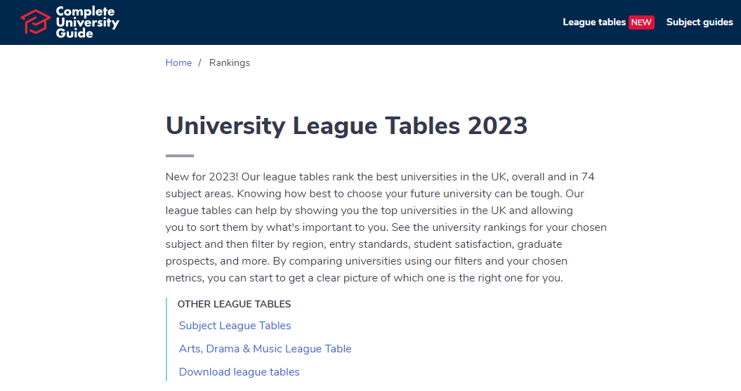 2023英国《完全大学指南》CUG英国大学排名！跟QS排名有些出入