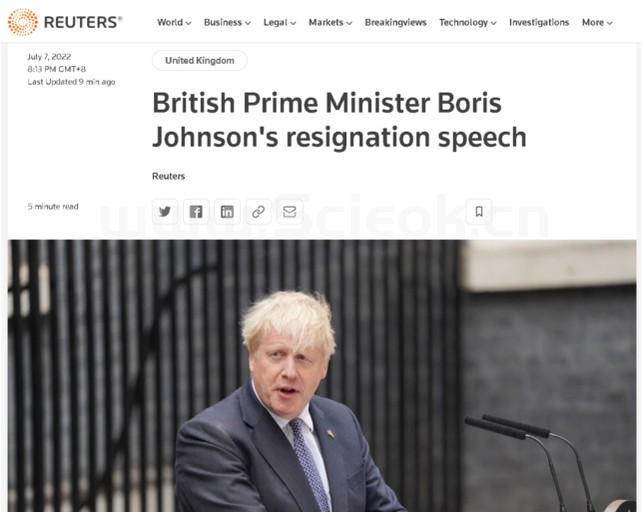 英国首相鲍里斯·约翰逊宣布辞职 ，新首相将在今年10月就职
